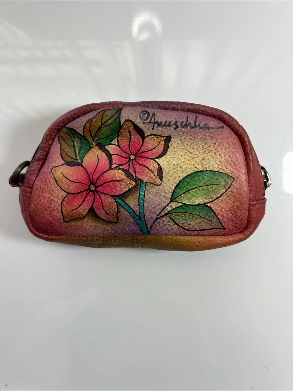 NWOT Anuschka Hand Painted Leather Shoulder Satchel & Coin Change Purse